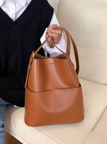 Buckle Detail Bucket Bag - Brown - View 4