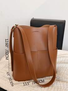 Buckle Detail Bucket Bag - Brown - View 5