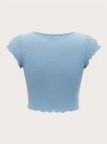 SHEIN MOD Camiseta fruncido escote corazón ribete en forma de lechuga - Celeste - Ver 2
