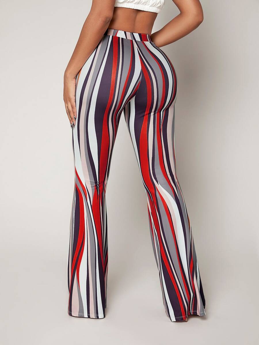 SHEIN SXY Striped High Waist Flared Leg Trousers - Multicolor - View 1
