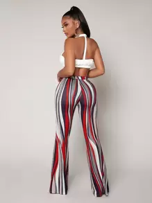 SHEIN SXY Striped High Waist Flared Leg Trousers - Multicolor - View 2