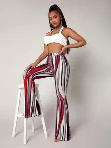 SHEIN SXY Striped High Waist Flared Leg Trousers - Multicolor - View 6