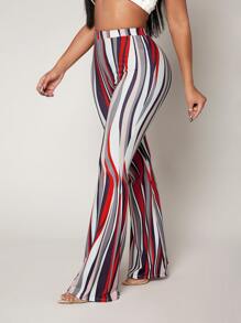 SHEIN SXY Striped High Waist Flared Leg Trousers - Multicolor - View 7