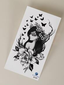 1sheet Figure & Floral Pattern Tattoo Sticker - Black - View 4