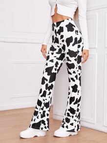 SHEIN EZwear 春季连衣裙 奶牛印花高腰喇叭裤