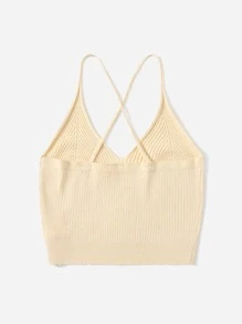 SHEIN 女孩後背十字交叉條紋針織上衣