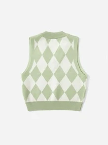 SHEIN Cô gái Tween 1 Miếng Họa tiết Argyle Áo len vest - Nhiều màu - Xem 2