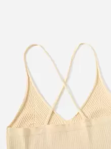 SHEIN 女孩後背十字交叉條紋針織上衣