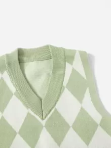 SHEIN Cô gái Tween 1 Miếng Họa tiết Argyle Áo len vest - Nhiều màu - Xem 3