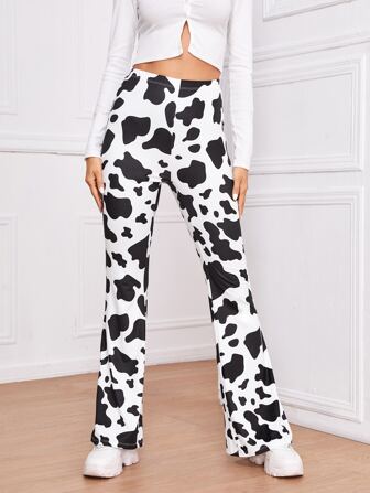 Spring Dress Cow Print High-Rise Flare Pants