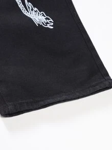 Manfinity Hombres Jeans de pierna recta con estampado de dragón chino - Negro - Ver 8