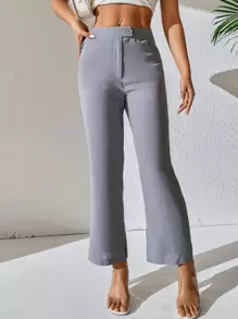 SHEIN PETITE Split Hem Flare Leg Trousers - Grey - View 1