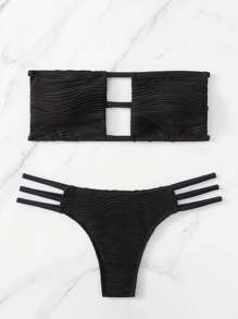 Vaytide 夏季海灘露肩織紋圓管比基尼 - 黑色 - 查看 6