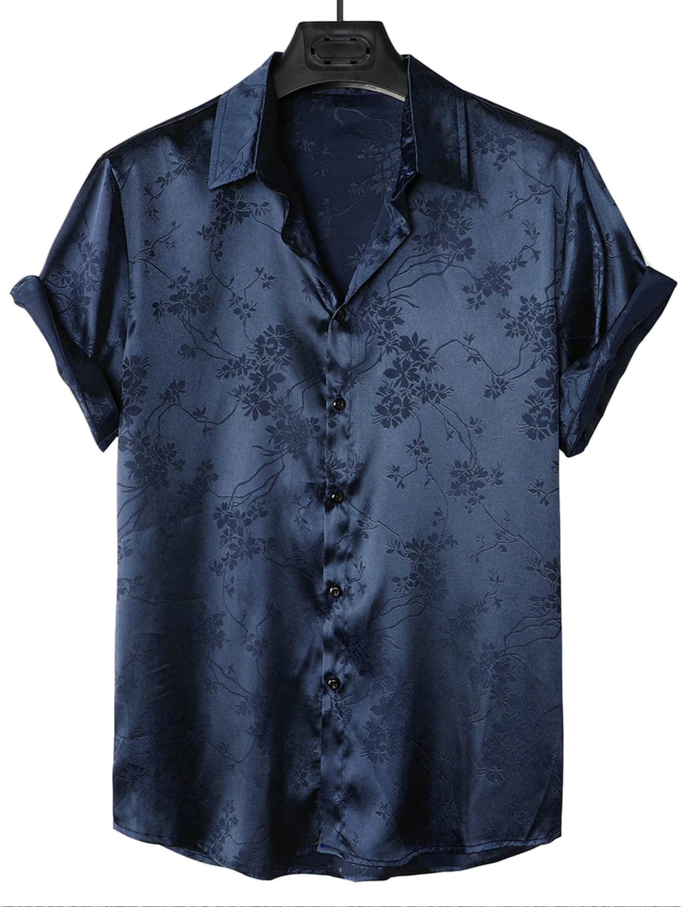 Manfinity Homme Men Floral Jacquard Shirt - Navy Blue - View 1
