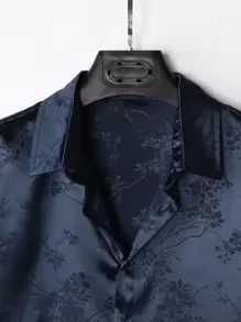 Manfinity Homme Men Floral Jacquard Shirt - Navy Blue - View 3