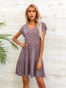 DEARCASE Đầm Xù Viên lá sen Chấm bi Giải trí - Màu tím hoa cà - Xem 4