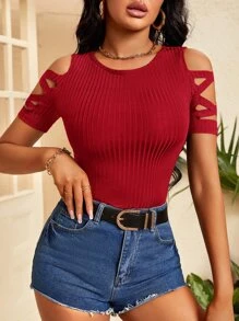 SHEIN SXY Criss Cross Cold Shoulder Tee