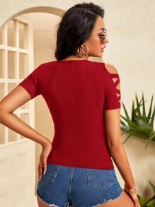 SHEIN SXY Criss Cross Cold Shoulder Tee