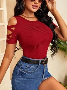 SHEIN SXY Criss Cross Cold Shoulder Tee
