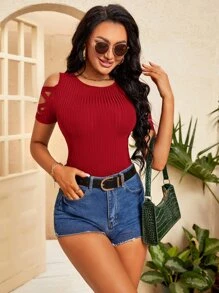 SHEIN SXY Criss Cross Cold Shoulder Tee