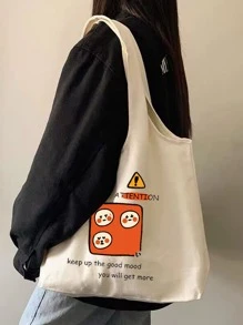 Túi Xách tay Nữ Hoạt hình Lá thư Đôi tay cầm Sẵn sàng - Màu be - Xem 1