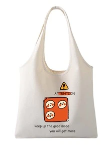 Túi Xách tay Nữ Hoạt hình Lá thư Đôi tay cầm Sẵn sàng - Màu be - Xem 2