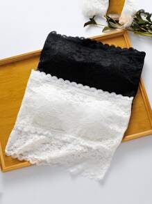 Girls 2pcs Contrast Lace Scallop Trim Bralet Set - Black and White - View 1