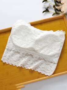 Girls 2pcs Contrast Lace Scallop Trim Bralet Set - Black and White - View 2