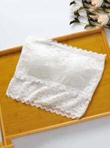 Girls 2pcs Contrast Lace Scallop Trim Bralet Set - Black and White - View 3