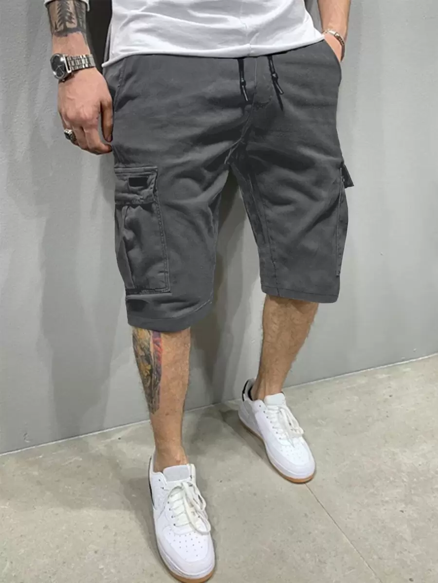 Manfinity Homme Quần short Cargo Oversize có túi nắp cho nam - Màu xám đen - Xem 1
