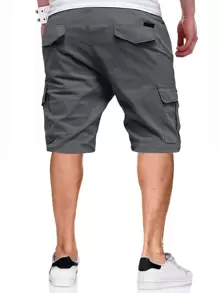 Manfinity Homme Quần short Cargo Oversize có túi nắp cho nam - Màu xám đen - Xem 2