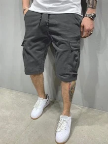 Manfinity Homme Quần short Cargo Oversize có túi nắp cho nam - Màu xám đen - Xem 3