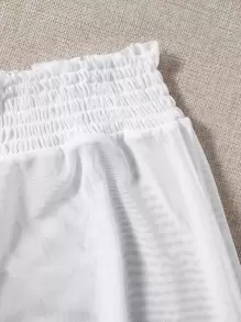 Swim Mod Summer Beach Striped Triangle Bikini Set & Mesh Shorts - Blue and White - View 6