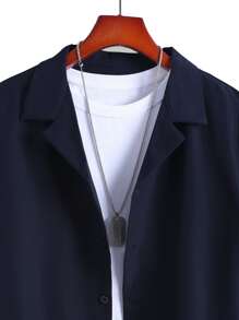 Manfinity RSRT Men Solid Lapel Neck Shirt & Shorts Without Tee - Navy Blue - View 3