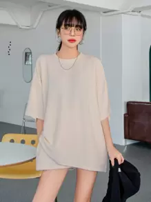 DAZY Conjunto de dos piezas para mujer compuesto por una camiseta de punto de gota de hombro y shorts con nudo delantero - Albaricoque - Ver 5