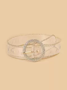 Rhinestone Decor Round Buckle Transparent Belt - Clear - View 1
