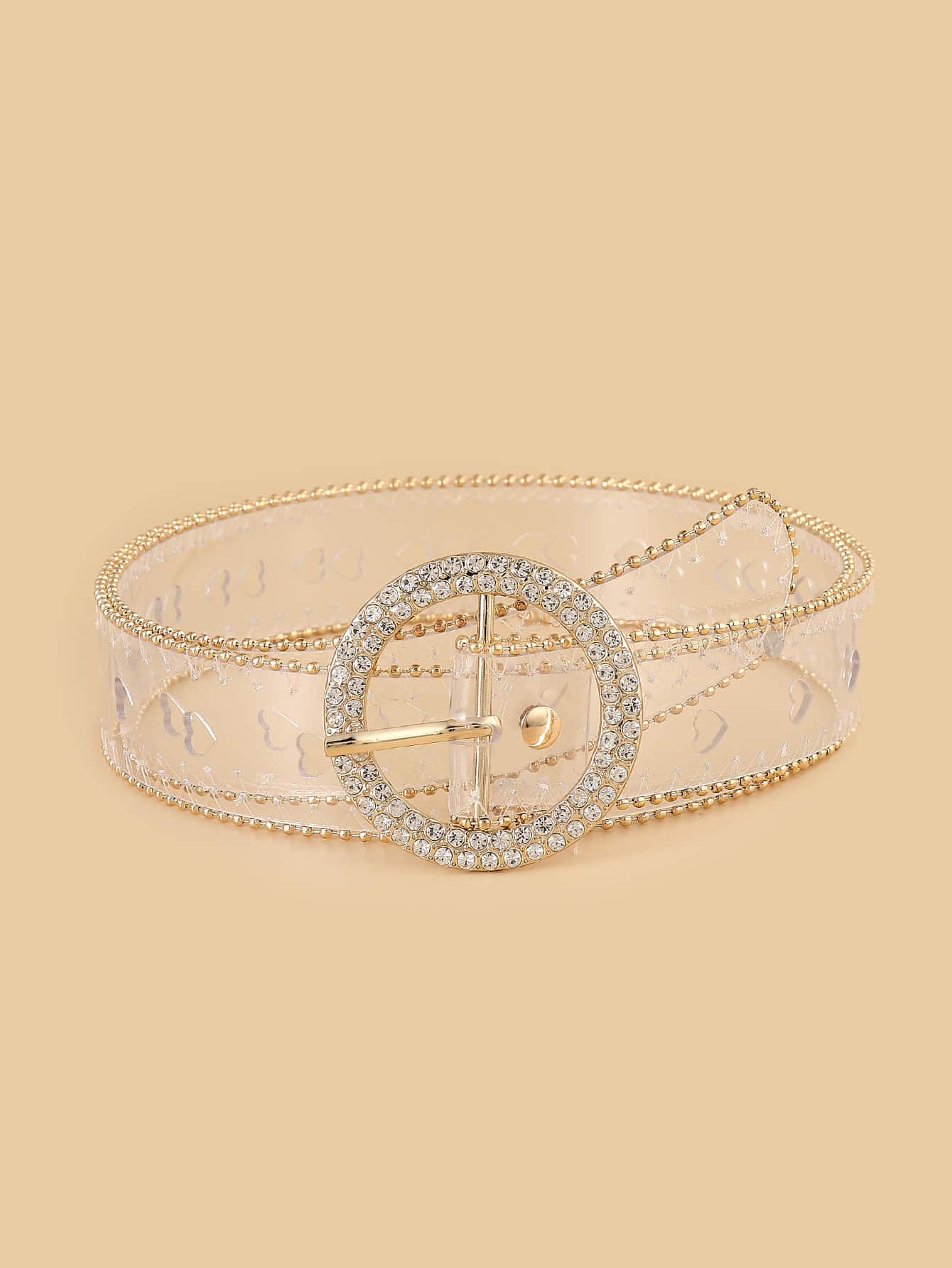 Rhinestone Decor Round Buckle Transparent Belt - Clear - View 1