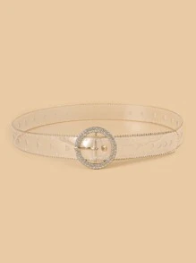 Rhinestone Decor Round Buckle Transparent Belt - Clear - View 2