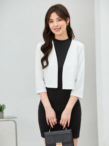 SHEIN Privé 秋冬女士纯色前开短款西装外套 - 白色 - 查看 1