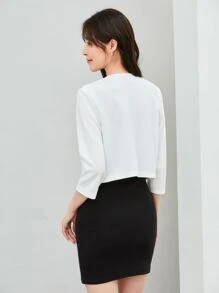 SHEIN Privé 秋冬女士纯色前开短款西装外套 - 白色 - 查看 2