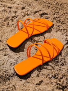 Chanclas minimalistas de color naranja sólido de moda para mujer, elegantes y simples