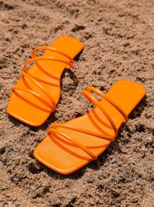 Chanclas minimalistas de color naranja sólido de moda para mujer, elegantes y simples