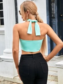 SHEIN Privé 圓環鏤空繞頸短上衣 - 薄荷綠 - 查看 2