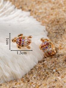方晶鋯石裝飾龜設計耳環 - 彩色 - 查看 4