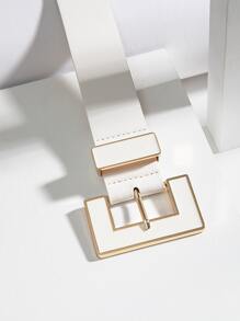 1 件女士方形扣 PU 腰带，适合日常佩戴，可搭配裤子或连衣裙，万圣节夏季、学校秋季、秋季、万圣节