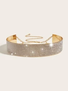 Rhinestone Decor Belt - Gold - View 2