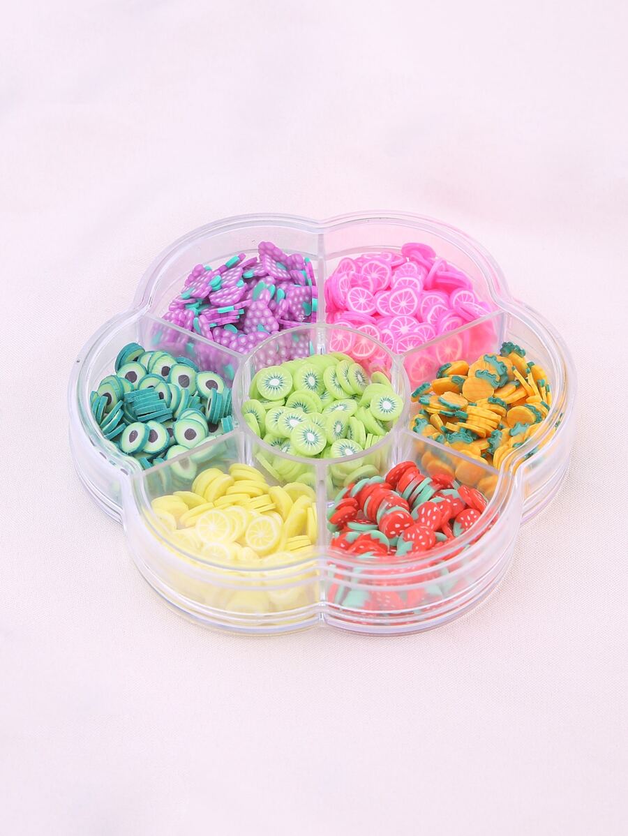 1 caja de 7 rebanadas de arcilla blanda, que incluyen piña, fresa, aguacate, sandía y otros diseños de frutas - Multicolor - Ver 1