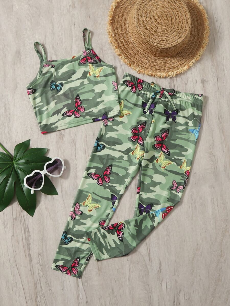 SHEIN Bộ thời trang bé gái Nơ trước Ngụy trang Loại bướm Giải trí - Nhiều màu - Xem 1