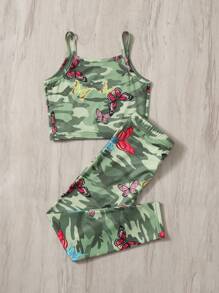SHEIN Bộ thời trang bé gái Nơ trước Ngụy trang Loại bướm Giải trí - Nhiều màu - Xem 2