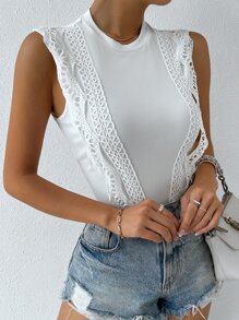 Chiquease Guipure Lace Panel Bodysuit - White - View 4